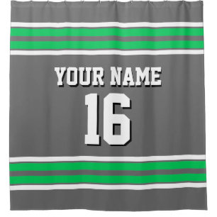 Dim Grey Emerald Green White Stripes Sports Jersey Shower Curtain