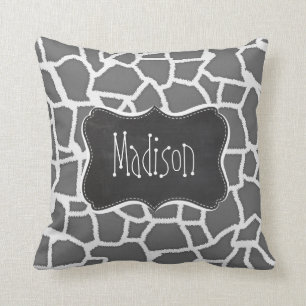 Dim Grey Giraffe Animal Print; Chalkboard Cushion