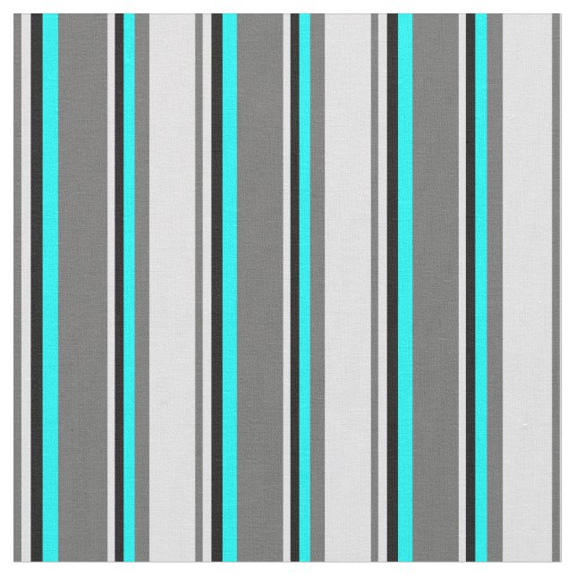 Dim Grey, Lavender, Black & Cyan Coloured Stripes Fabric (Close Up)