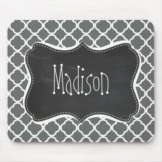 Dim Grey Quatrefoil; Chalkboard look Mouse Pad (Front)