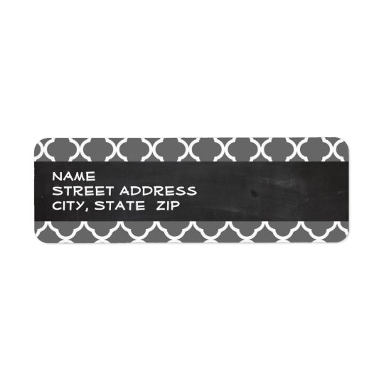 Dim Grey Quatrefoil; Chalkboard look Return Address Label