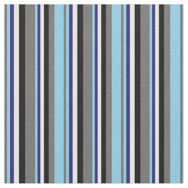 Dim Grey, Sky Blue, Midnight Blue, White & Black Fabric (Close Up)