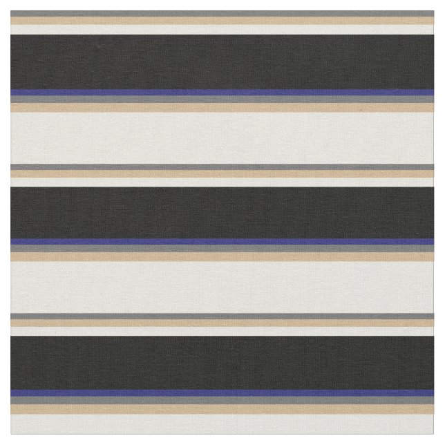Dim Grey, Tan, Beige, Black & Midnight Blue Lines Fabric (Close Up)