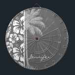 Dim Grey Tropical Hibiscus; Palm Tree Dartboard<br><div class="desc">You will love this cute, tropical Dim Grey Tropical Hibiscus pattern design! The elegant palm tree adds a summer beach theme yet modern feel. Visit our store, Trendy Wedding, to view this cool pattern on many more great customisable products, including girly monogram gifts, tropical themed Save the Date postcards and...</div>