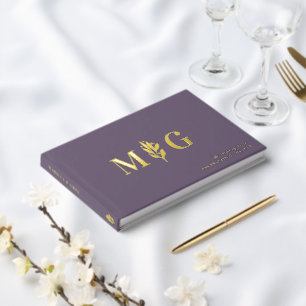 Dim Lavender Berry Twig 2 Initial Monogram Wedding Guest Book