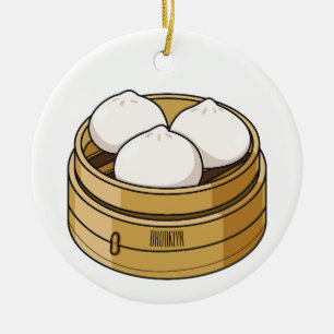 Dim sum cartoon illustration ceramic ornament