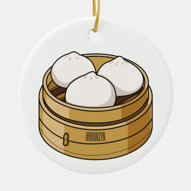 Dim sum cartoon illustration ceramic ornament (Front)