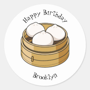Dim sum cartoon illustration classic round sticker