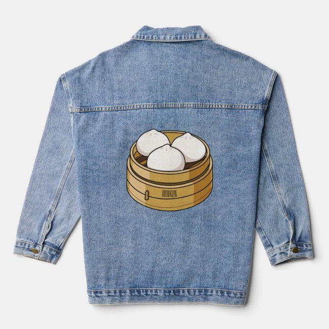 Dim sum cartoon illustration denim jacket (Back)