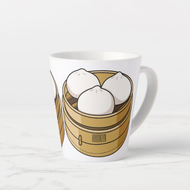 Dim sum cartoon illustration latte mug (Right Angle)