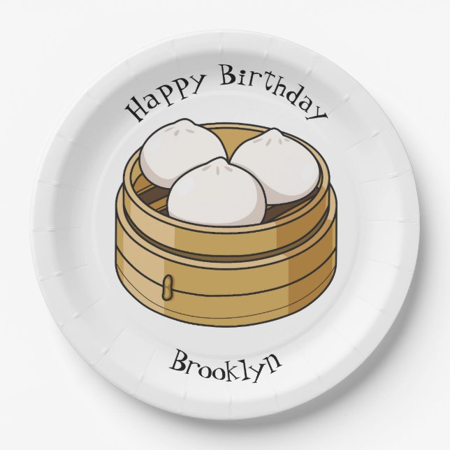 Dim sum cartoon illustration  paper plate (Front)