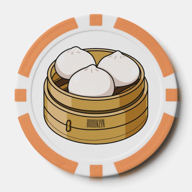 Dim sum cartoon illustration poker chips (Front)