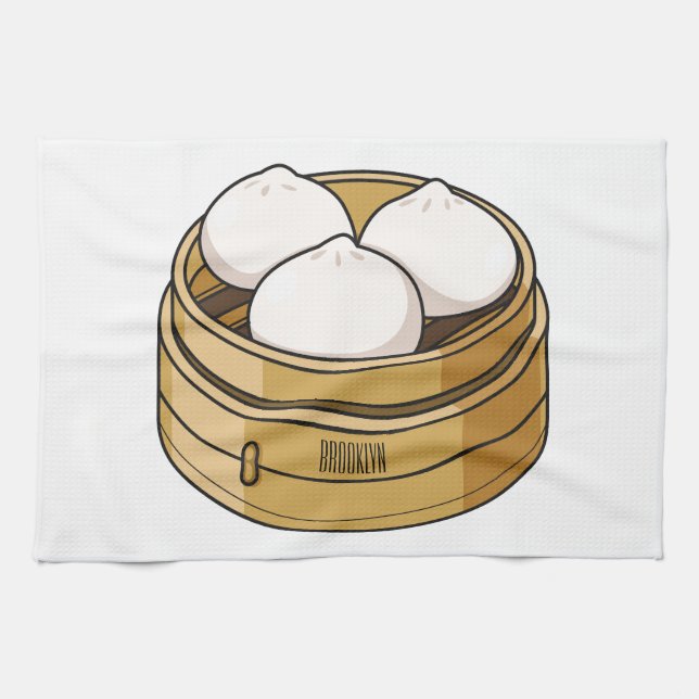 Dim sum cartoon illustration  tea towel (Horizontal)