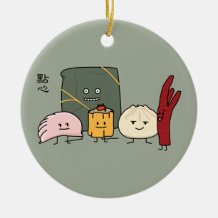Dim Sum Pork Bao Shaomai Chinese dumpling Buns Bun Ceramic Tree Decoration