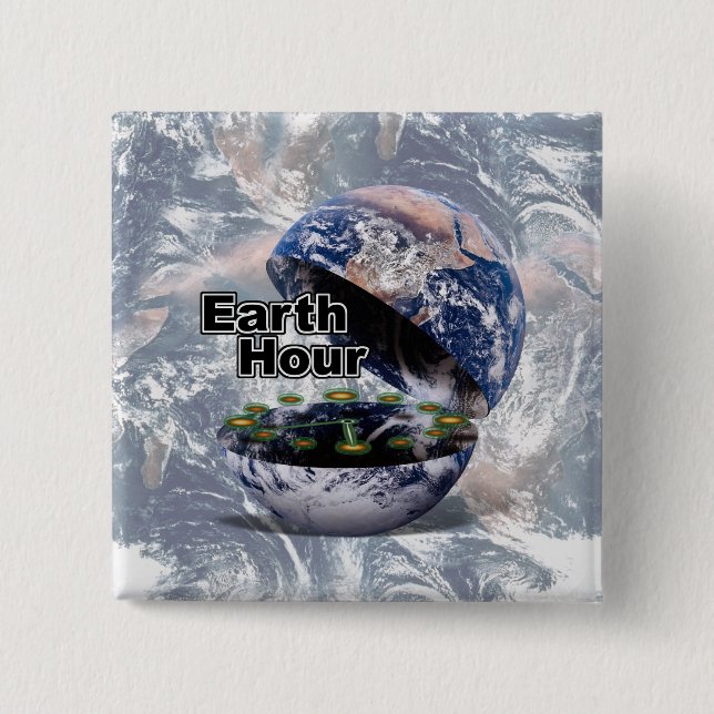 Dim The Lights For Earth Hour (Earth Open) 15 Cm Square Badge (Front)
