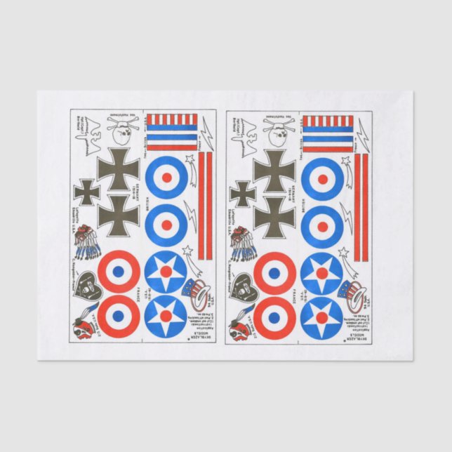 Dime-scale model aeroplane insignia sheet (Front)