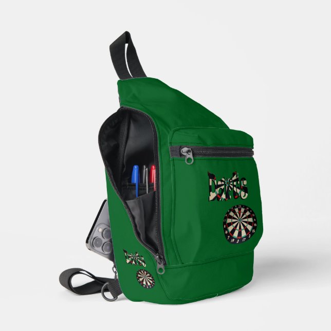 Dimensional Darts Logo With Dartboard, Sling Bag (Open)