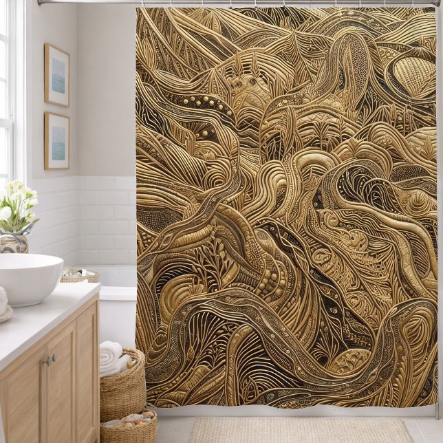 Dimensional Gold Abstract Design Shower Curtain (Creator Uploaded)