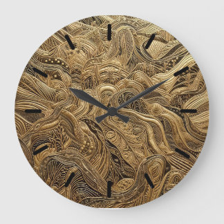 Dimensional Gold Abstract Design with Tics Large Clock