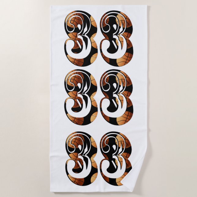 Dimensional Orange Black Basketball Number 33, Beach Towel (Front)