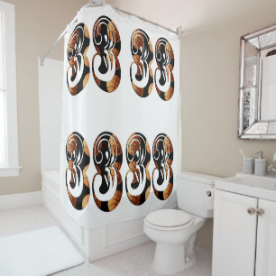 Dimensional Orange Black Basketball Number 33, Shower Curtain