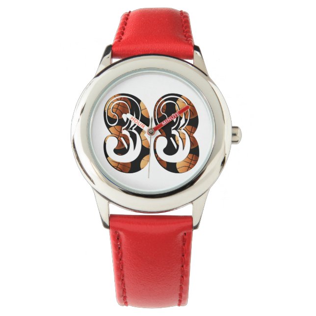 Dimensional Orange Black Basketball Number 33, Watch (Front)