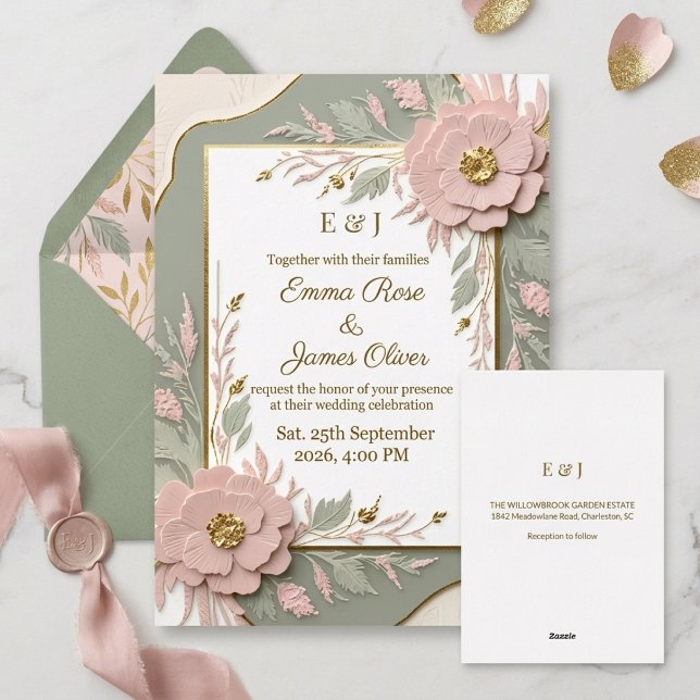 Dimensional Sage Green Gold Floral Wedding (Creator Uploaded)