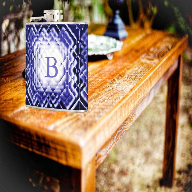 Dimensional Square-Navy-B Hip Flask (Choose your own personal monogram, with the jewel-toned design of Dimensional Square-Navy-B Flask!)
