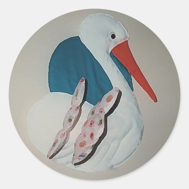 Dimensional Watercolor Stork Sticker (Front)
