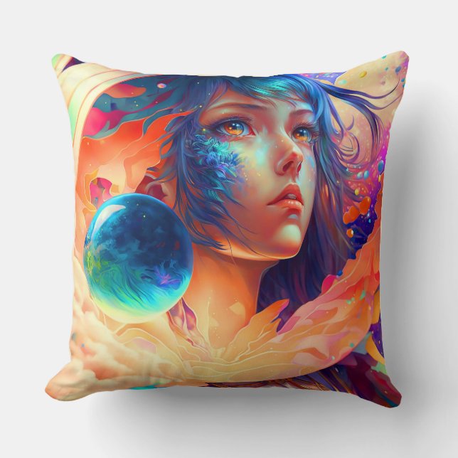 Dimensions Child - Colourful Female Throw Pillow  (Front)