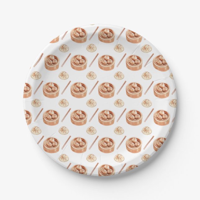 Dimsum Watercolor Pattern  Paper Plate (Front)
