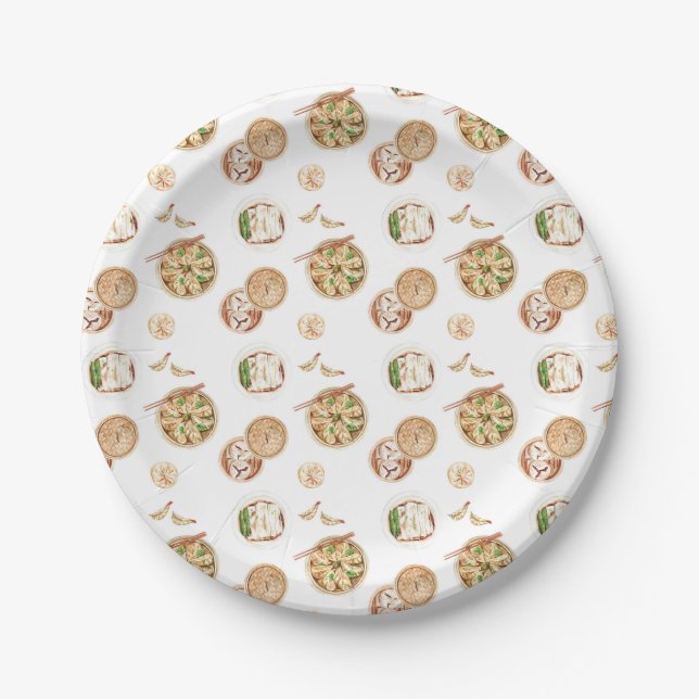 Dimsum Watercolor Pattern  Paper Plate (Front)