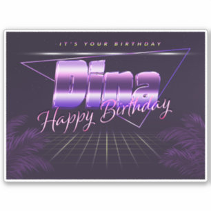 Dina Name Vorname lila retro Sticker Geburtstag