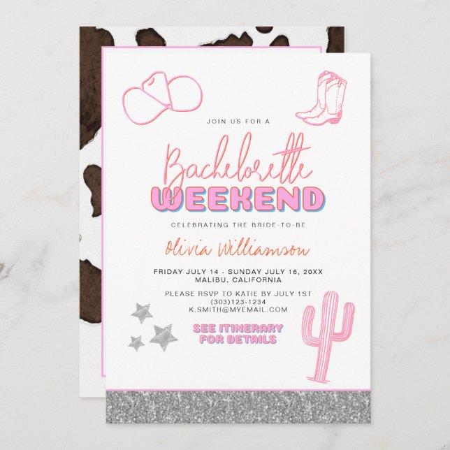 DINA Space Cowgirl Desert Bachelorette Invitation (Front/Back)