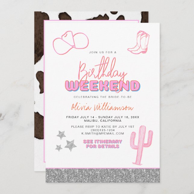 DINA Space Cowgirl Desert Birthday Weekend Invitation (Front/Back)