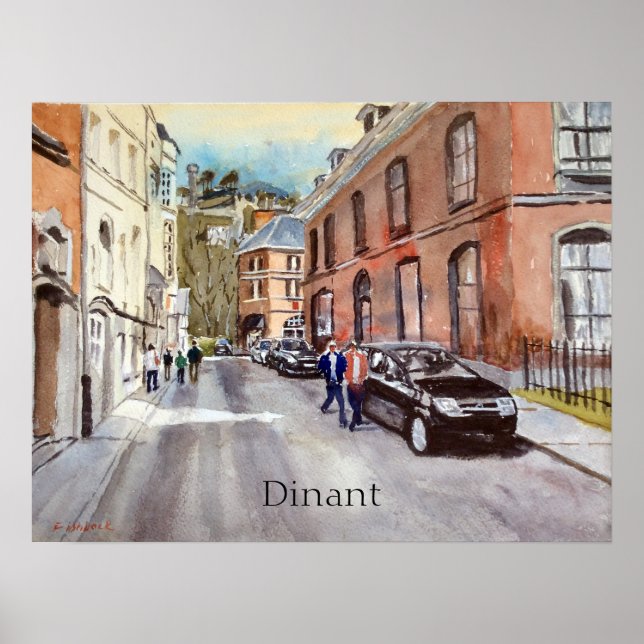 Dinant Belgium Street Scene Watercolor Poster (Front)