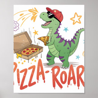 Dinaour eat pizza for food lover poster