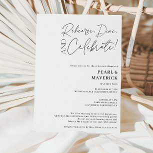 Dine black white wedding rehearsal dinner invitation