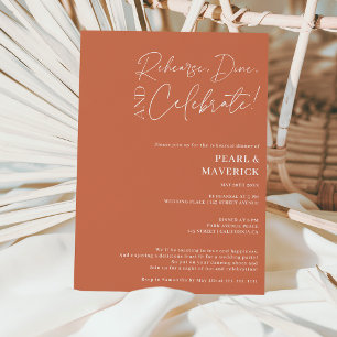 Dine celebrate boho wedding rehearsal dinner invitation