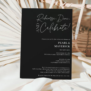 Dine white black wedding rehearsal dinner invitation
