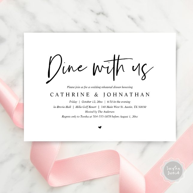 Dine with us, Wedding Rehearsal Dinner Invitation (Dine with us, Modern Wedding Rehearsal Dinner Party Invitation Card, PDF, in Black and White)