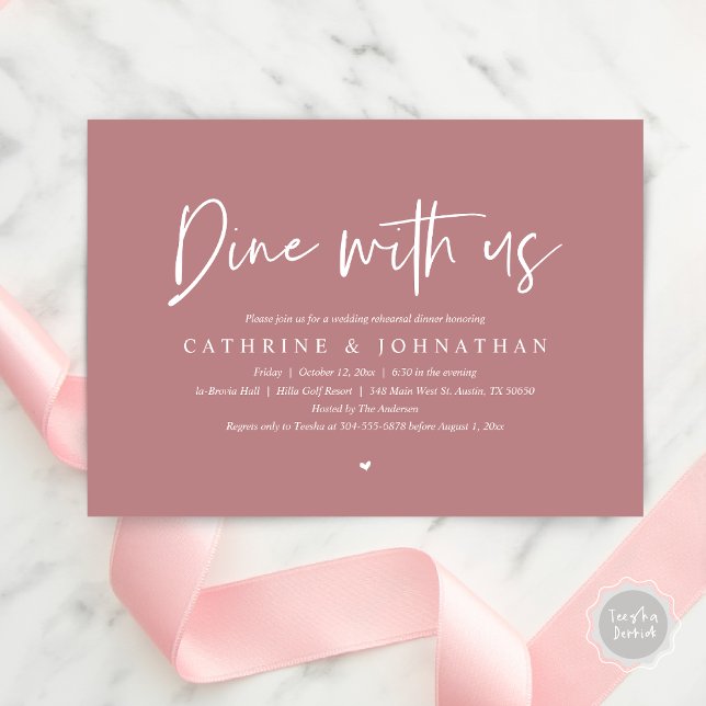 Dine with us, Wedding Rehearsal Dinner Invitation (Dine with us, Modern Wedding Rehearsal Dinner Party Invitation Card, PDF, in Dusty Rose Pink)