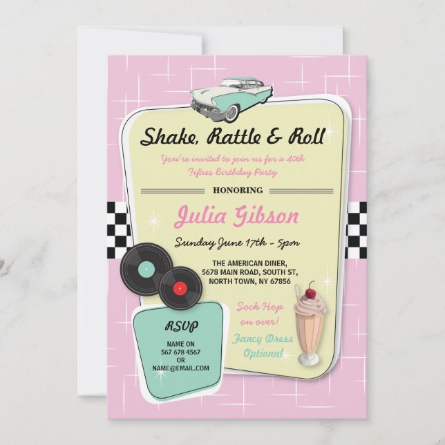 Diner Birthday Party 1950s Fifties Retro Invite (Front)