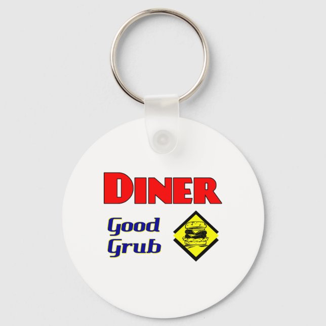 Diner Good Grub Hamburger Restaurant Art Key Ring (Front)