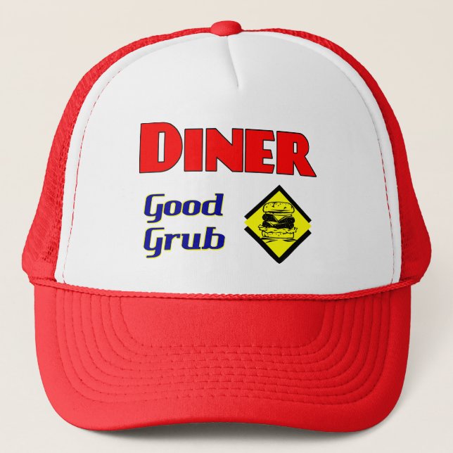 Diner Good Grub Hamburger Restaurant Art Trucker Hat (Front)