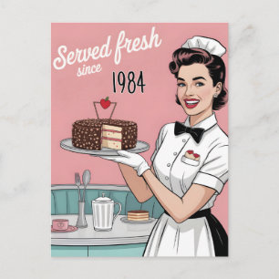 Diner Pin-Up: Retro Waitress and Custom Year Holiday Postcard