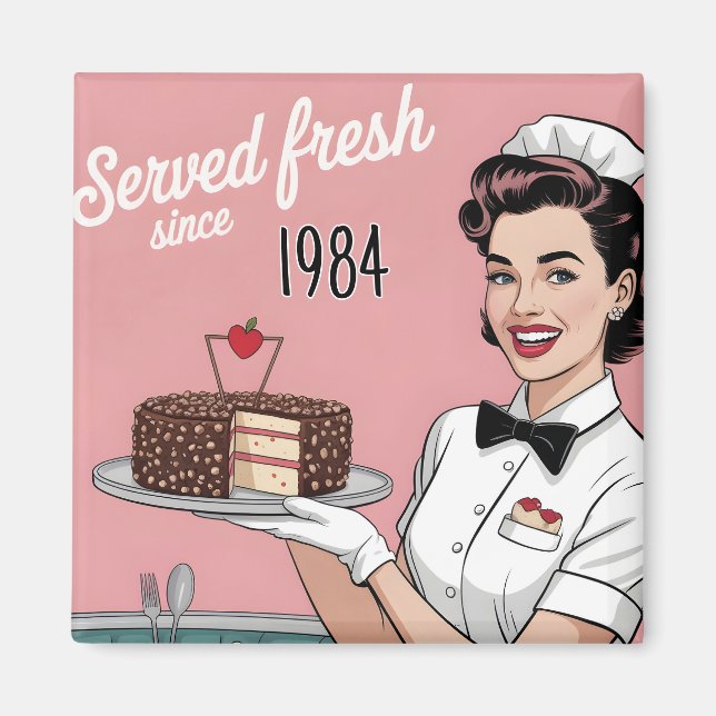 Diner Pin-Up: Retro Waitress and Custom Year Magnet (Front)