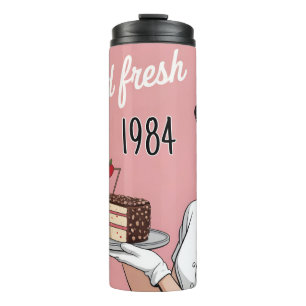 Diner Pin-Up: Retro Waitress and Custom Year Thermal Tumbler