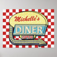 Diner Retro 50s Red Checkered | Custom Name