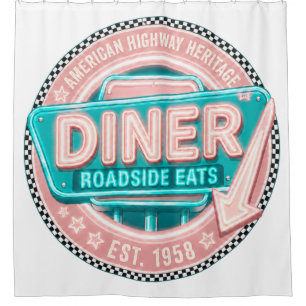 Diner Roadside Eats Shower Curtain American Highwa